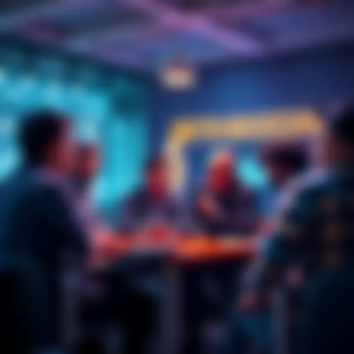 A diverse group of people discussing cryptocurrency trends and sharing insights in a community setting.