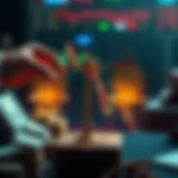 A visual representation of a person weighing two options: low fees and high liquidity for crypto exchanges, with symbols of money and trading seen in the background.