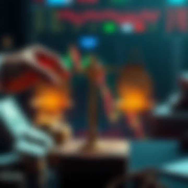 A visual representation of a person weighing two options: low fees and high liquidity for crypto exchanges, with symbols of money and trading seen in the background.