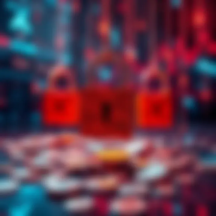 Crypto Exchange Hacks A visual representation of cryptocurrency exchange hacks, featuring broken digital locks and falling coins, depicting financial losses