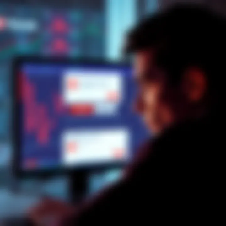 A frustrated person looking at a computer screen with a disabled account notification from a crypto exchange