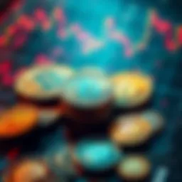 A visual representation of cryptocurrencies linked to traditional financial assets, showing coins and financial graphs together