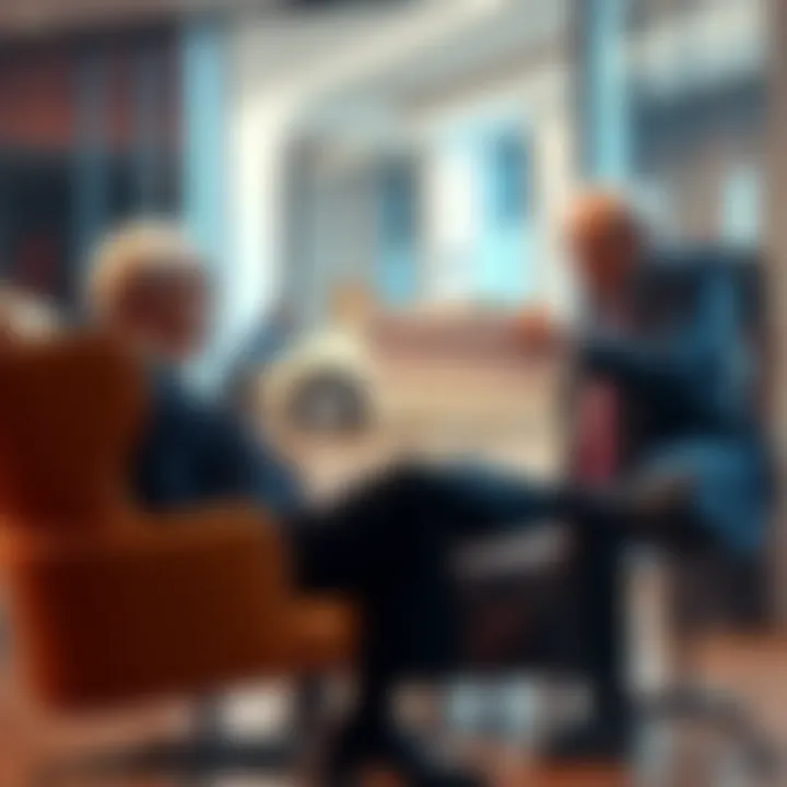 A crypto coin founder hands Warren Buffet a large check while sitting in a modern office