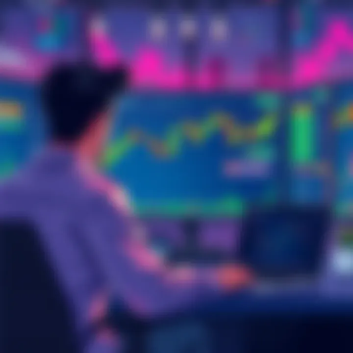 An illustration showing a beginner learning about crypto futures trading with graphs and charts on a screen, highlighting key concepts like leverage and margin.