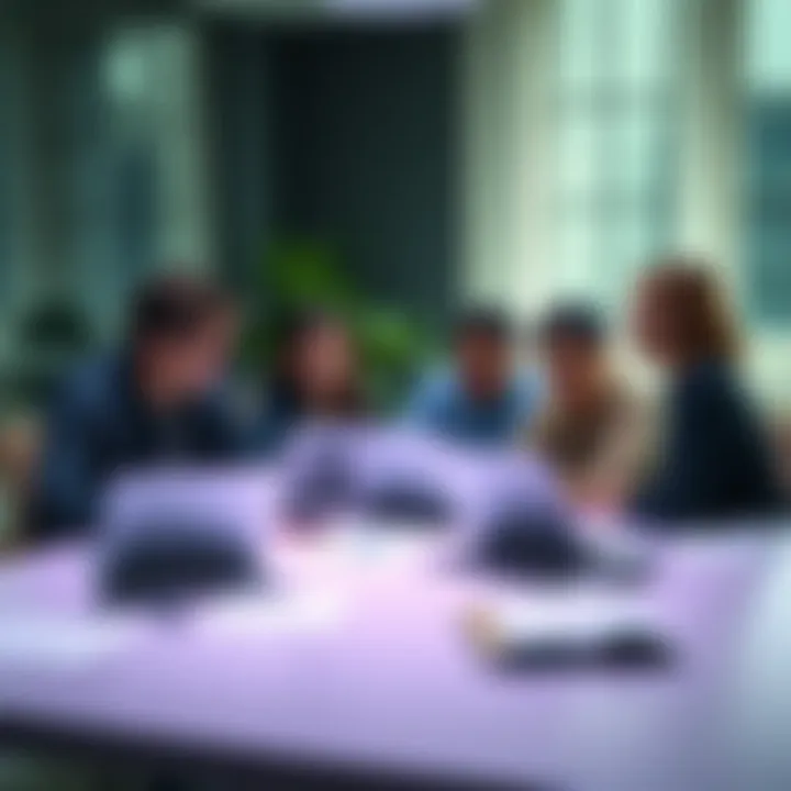 A family discussing cryptocurrency inheritance around a table with laptops and documents.