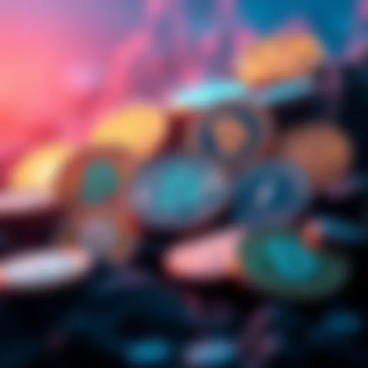 Visual representation of crypto coins with a focus on investment strategies during market dips