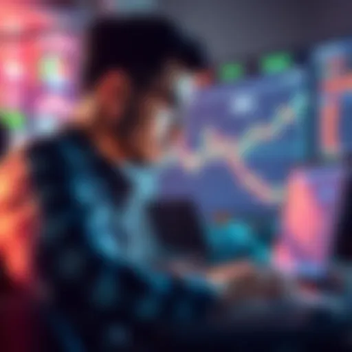 Individual looking at charts and data on a laptop while considering cryptocurrency choices