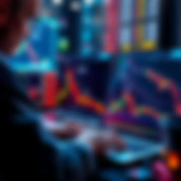 Investor analyzing cryptocurrency market trends on a laptop
