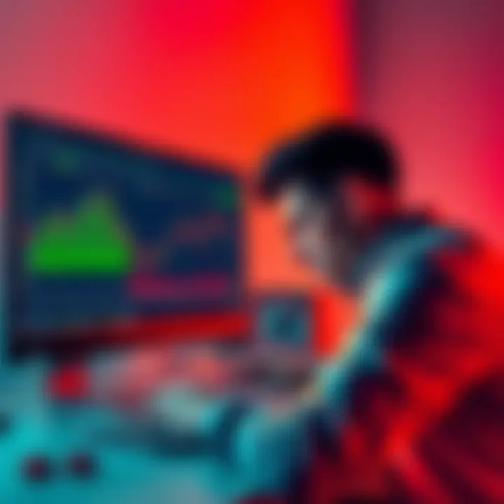 A person looks distressed while reviewing their friend's cryptocurrency losses, contrasting with their stable 401k savings. A computer screen displays downward trending crypto graphs. The scene shows financial concern and frustration.