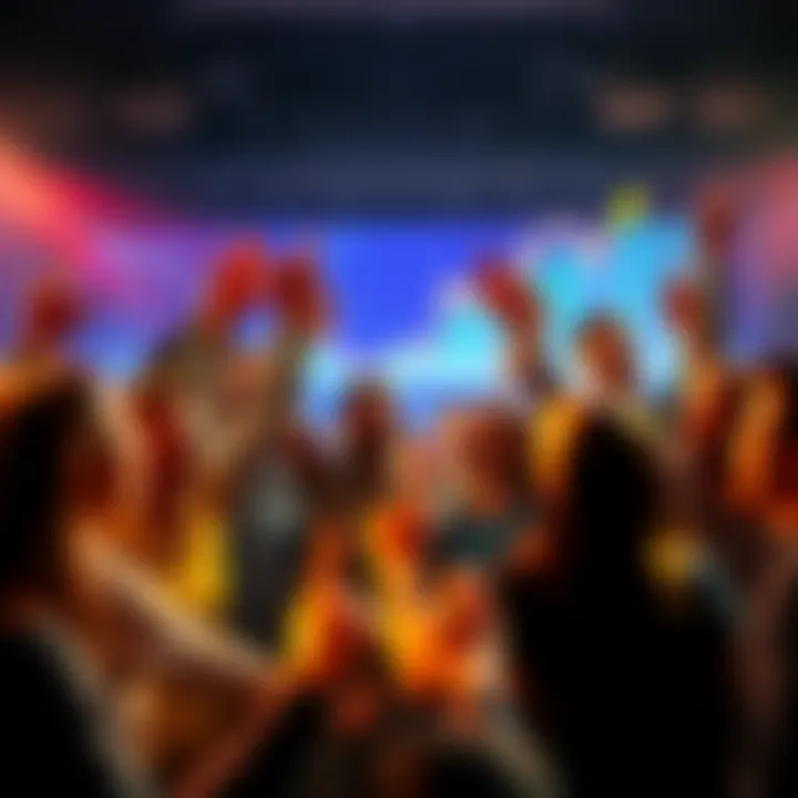 A group of happy people celebrating a positive trend in cryptocurrency with charts showing upward movement in the background