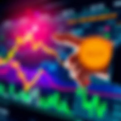 Graph showing a steep decline in cryptocurrency prices with a hand pointing at a buy sign.