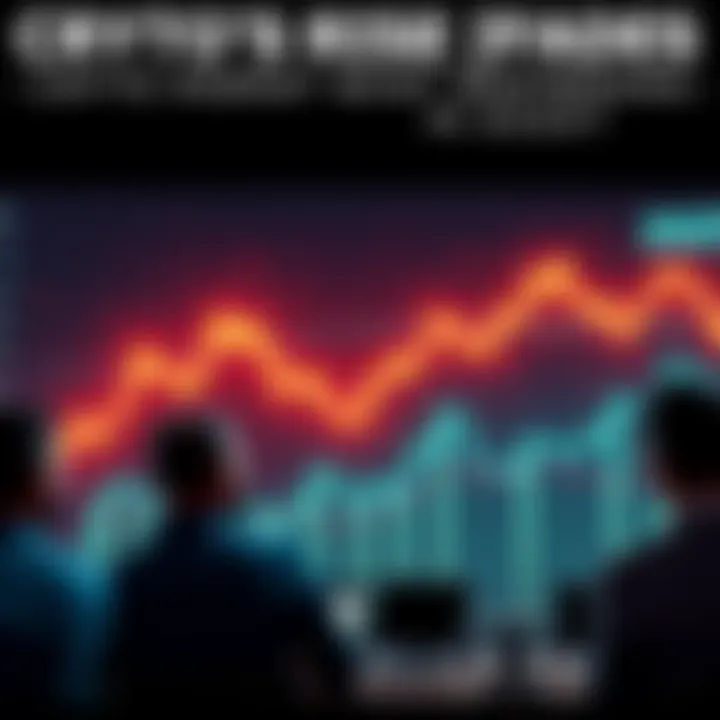 Graph showing a downward trend in cryptocurrency values with disappointed investors looking on.