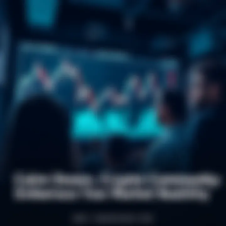 A group of people looking at falling crypto graph on a screen with worried expressions