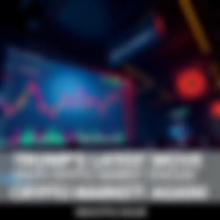 Stock market screen showing falling cryptocurrency values with a worried crowd in the background.