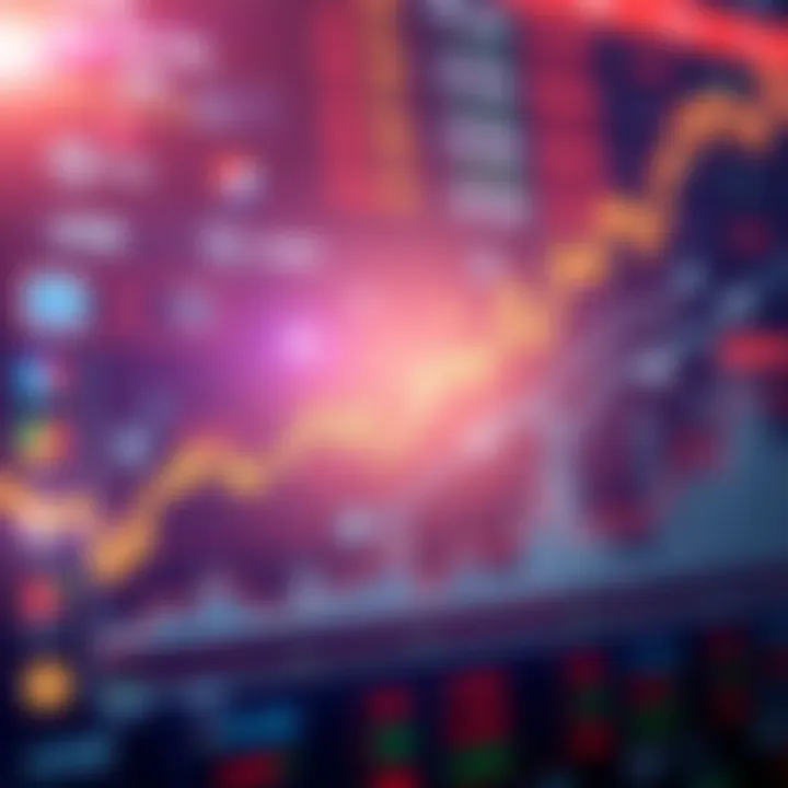 Falling stock market graph with crypto-related logos