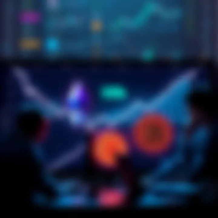 A downward graph representing the sharp decline in cryptocurrency values, with Ethereum and Bitcoin logos appearing distressed. Traders look worried at their screens.