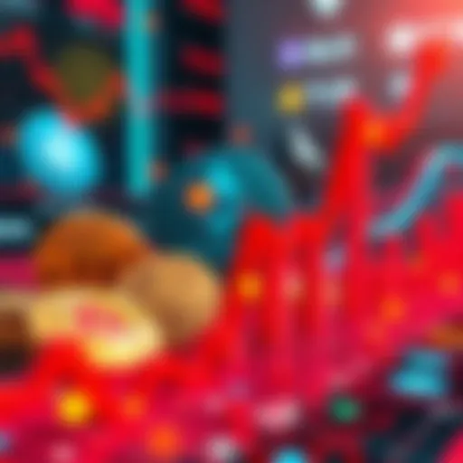 A visual representation of a downward trend in cryptocurrency prices, showing various altcoins in red, indicating a decline, with Bitcoin and Ethereum in the background.