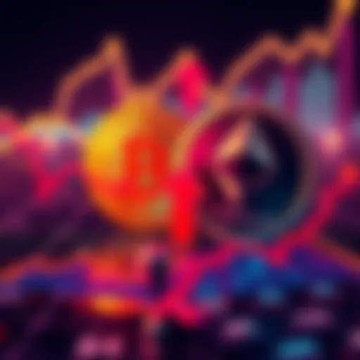 Bitcoin and Ethereum logos with upward arrows showing market growth