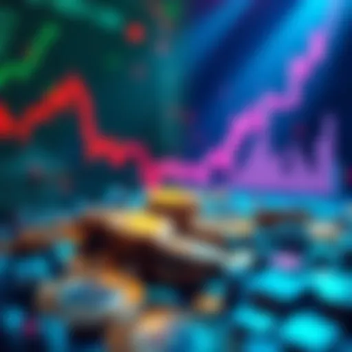 A visual representation of a rising cryptocurrency chart with digital coins and a hint of legislative symbols in the background, showing the connection to the CLARITY Act discussions.