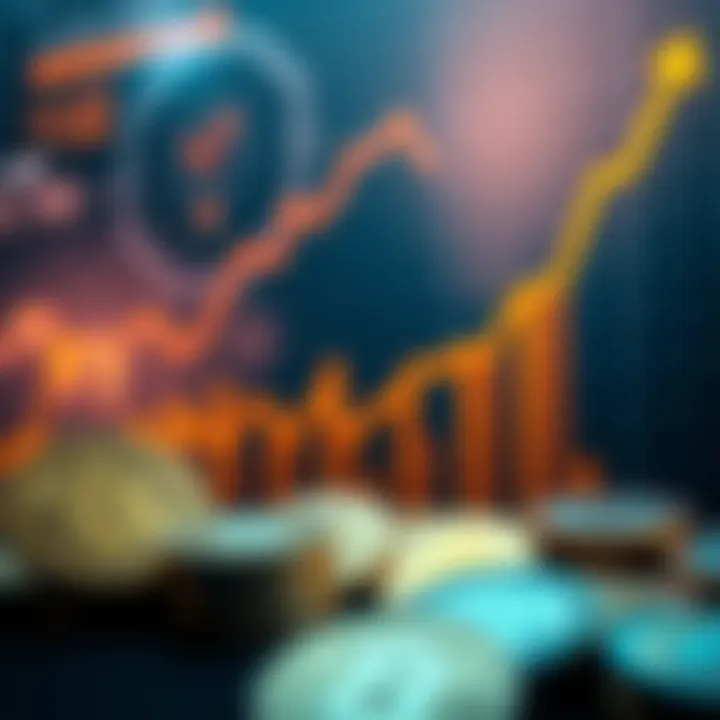 A chart showing rising cryptocurrency values with coins in the foreground, symbolizing potential market growth in 2026.