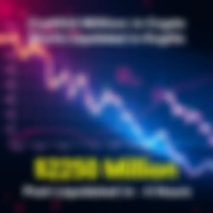 Graph showing a sharp decline in cryptocurrency values with a large dollar amount being liquidated