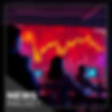 A graphic showing a plummeting cryptocurrency chart with worried investors watching their screens