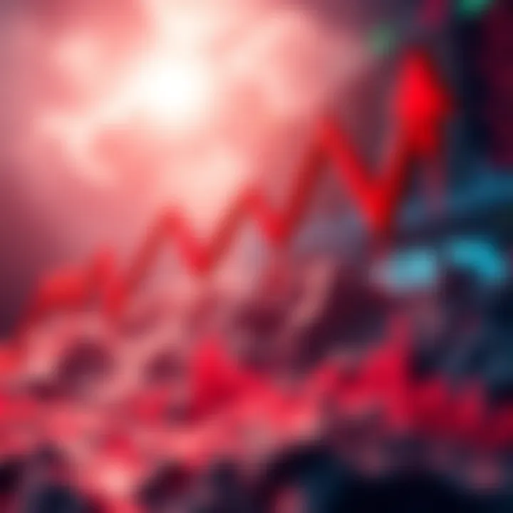 Graph showing steep decline in cryptocurrency prices with red downward arrows