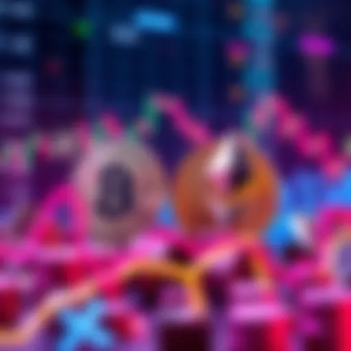 A visual representation of Bitcoin and Ethereum prices declining amid market uncertainty, with a background of fluctuating graphs and news headlines.