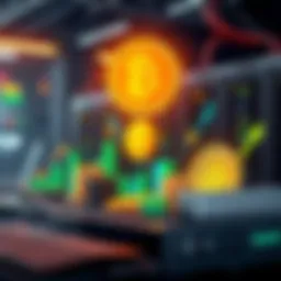 A visual representation of various crypto mining hosting platforms with graphics showing cost savings and efficiency improvements.