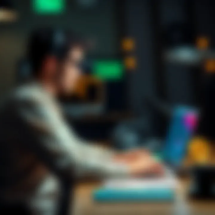 A software engineer coding a crypto payment system for a business website at a desk with a laptop.