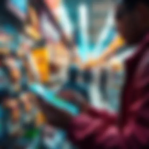 A person using a smartphone to make a crypto transaction at a store, resembling a digital wallet interface.
