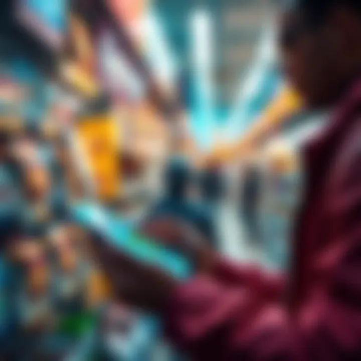 A person using a smartphone to make a crypto transaction at a store, resembling a digital wallet interface.