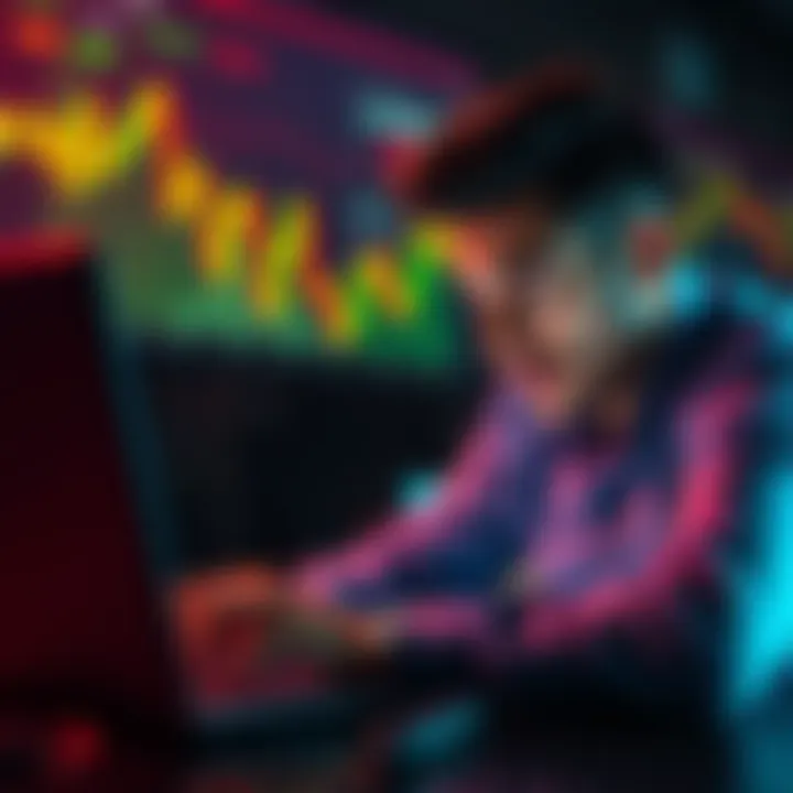 A person looking at cryptocurrency charts on a laptop, considering profits and losses, with a worried expression.