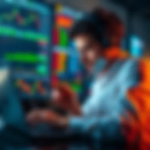 A person analyzing cryptocurrency charts and data on a laptop, looking focused and engaged in research.