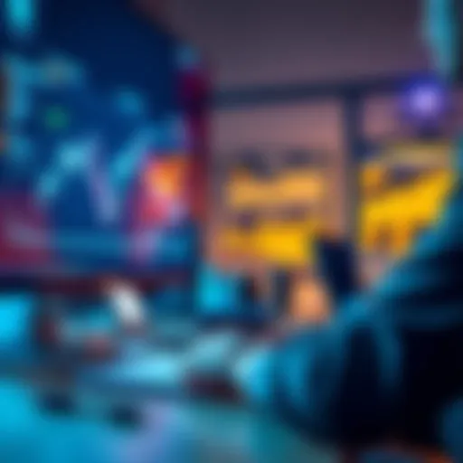 A person looking at a computer screen with cryptocurrency graphics and charts. There's a notepad and pen on the desk, indicating research and planning for a new crypto project.