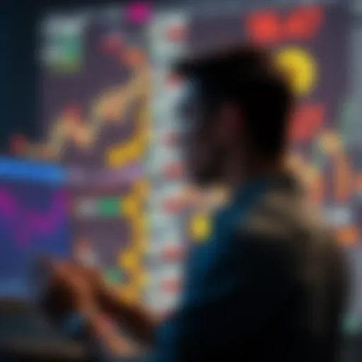 A person reviewing financial charts and cryptocurrency symbols, looking thoughtful about investments, with a focus on hard work and realistic growth.