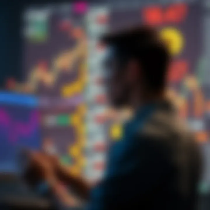 A person reviewing financial charts and cryptocurrency symbols, looking thoughtful about investments, with a focus on hard work and realistic growth.