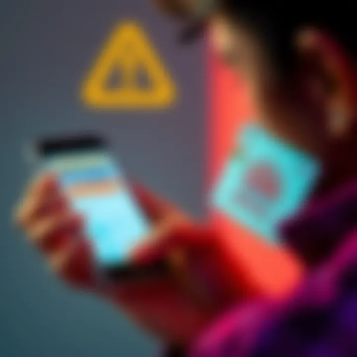 A person looking at a smartphone displaying crypto rewards while holding a PAN card and Aadhaar document, with a warning symbol in the background