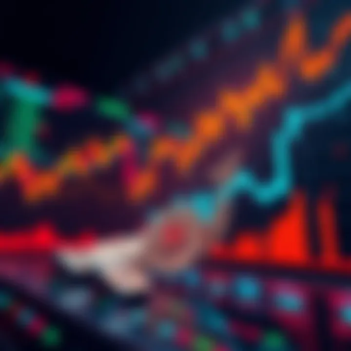 Visual representation of the correlation between cryptocurrency and stock market trends, depicting charts and graphs showing simultaneous movements.