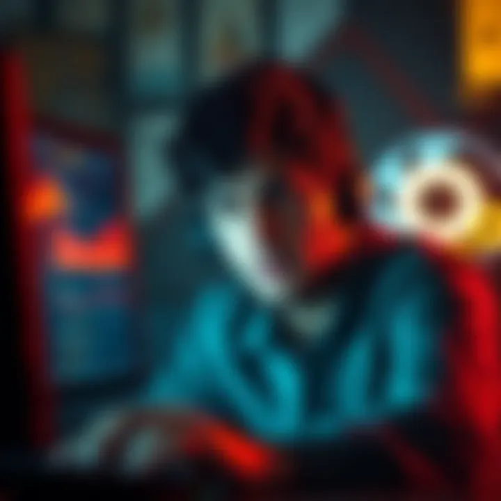 A frustrated person behind a computer screen, looking at a chat window with unresolved customer support issues related to cryptocurrency.