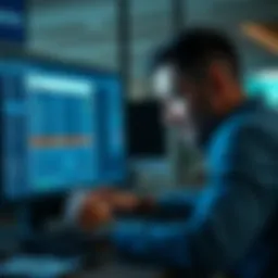 A person looking at a tax form while checking cryptocurrency profits on a computer screen, showing concern about potential discrepancies.