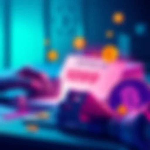 Illustration of a person calculating taxes with cryptocurrency symbols and a 1099-DA form