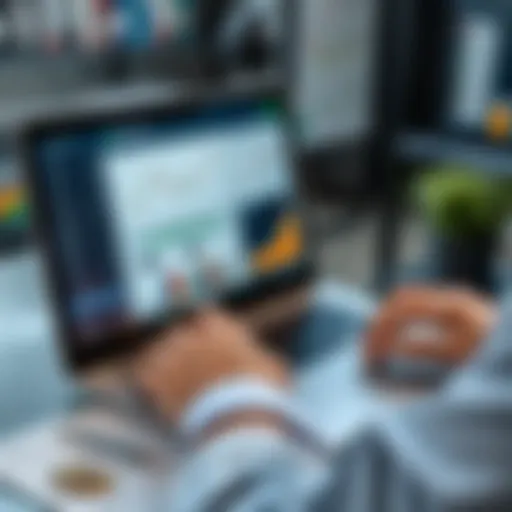 A person reviewing various cryptocurrency tax software on a laptop, with charts and tax documents visible on the screen.