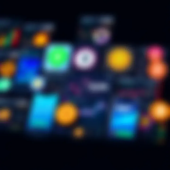 A collage of various cryptocurrency apps and websites showing charts and digital coins.