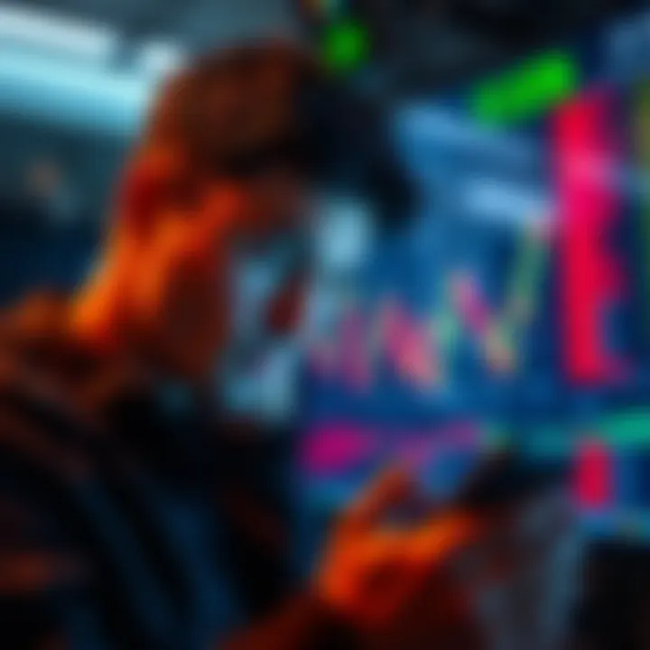 A person looking at a smartphone screen displaying cryptocurrency price charts, showing a focused expression.