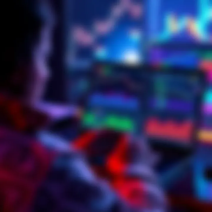 A person using a laptop to analyze cryptocurrency trends with charts and social media feeds on the screen.