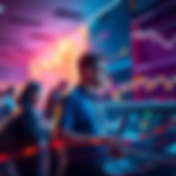 People engaging in crypto trading on Bitmart platform with charts and graphs showing market trends.