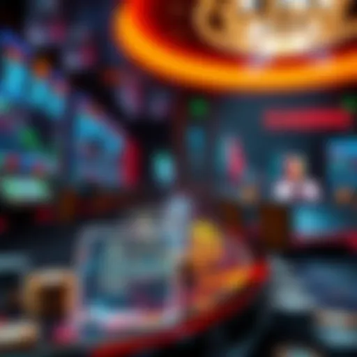 A digital casino scene with cryptocurrency icons, representing the evolution of finance into a high-stakes trading environment.