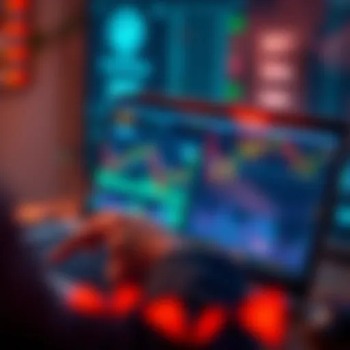 A person analyzing cryptocurrency charts on a laptop with UST and Solana visible, showing trends and prices while considering a sell decision.