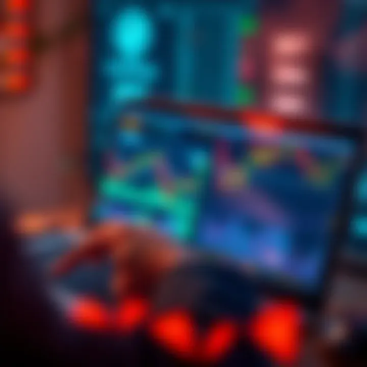 Crypto Trading and Investment A person analyzing cryptocurrency charts on a laptop with UST and Solana visible, showing trends and prices while considering a sell decision.